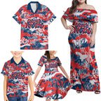 Sydney Roosters Rugby Family Matching Off Shoulder Maxi Dress and Hawaiian Shirt Graffiti Typography Urban Camo Abstract Street Style