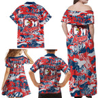 Sydney Roosters Rugby Family Matching Off Shoulder Maxi Dress and Hawaiian Shirt Graffiti Typography Urban Camo Abstract Street Style