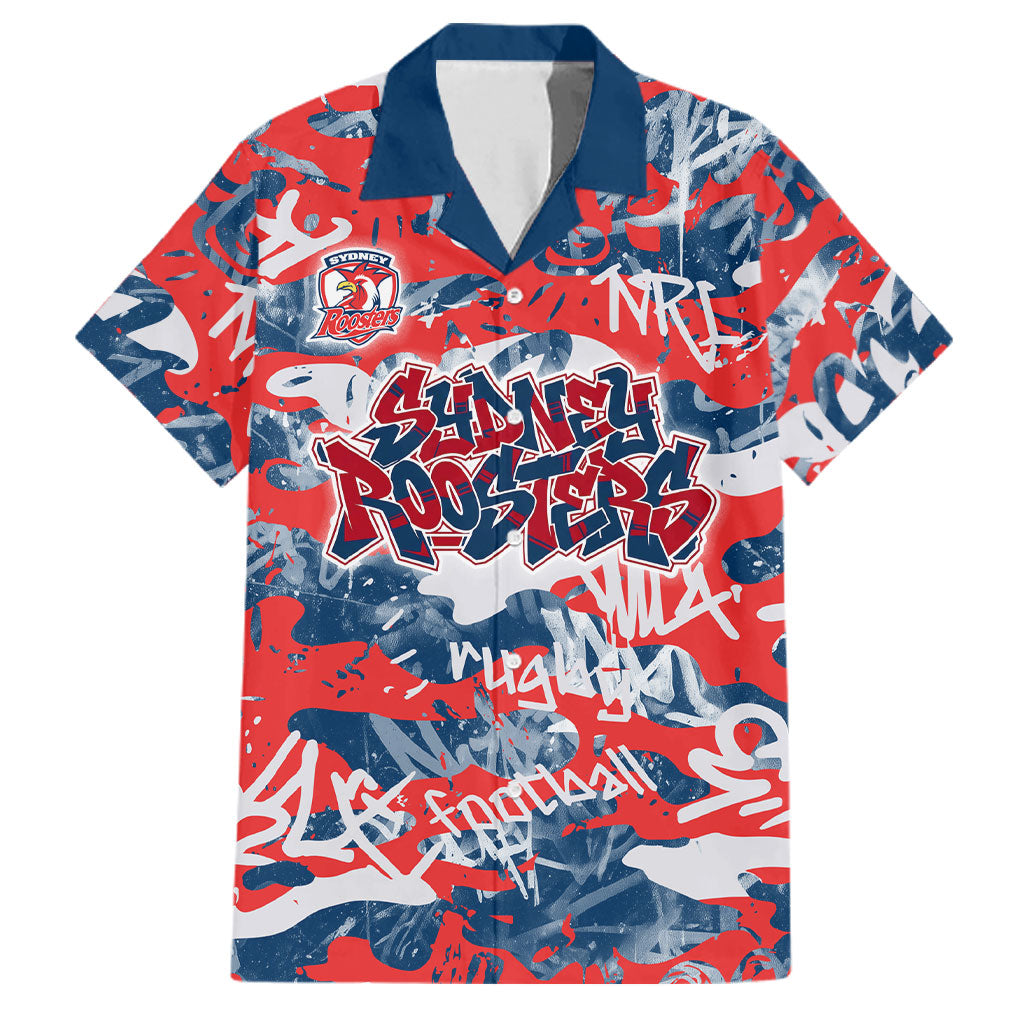 Sydney Roosters Rugby Family Matching Off Shoulder Maxi Dress and Hawaiian Shirt Graffiti Typography Urban Camo Abstract Street Style