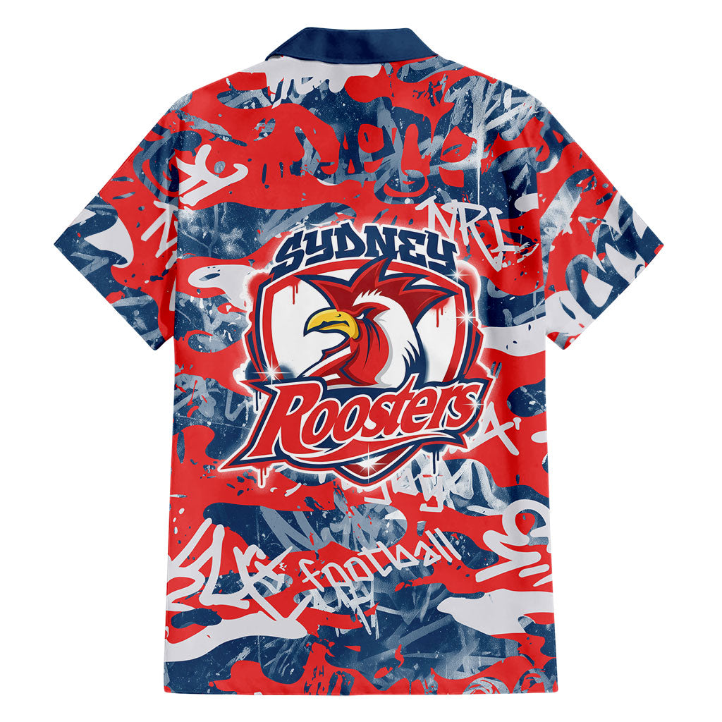 Sydney Roosters Rugby Family Matching Off Shoulder Maxi Dress and Hawaiian Shirt Graffiti Typography Urban Camo Abstract Street Style
