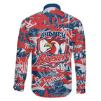 Sydney Roosters Rugby Family Matching Off Shoulder Maxi Dress and Hawaiian Shirt Graffiti Typography Urban Camo Abstract Street Style