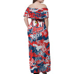 Sydney Roosters Rugby Family Matching Off Shoulder Maxi Dress and Hawaiian Shirt Graffiti Typography Urban Camo Abstract Street Style