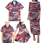 Sydney Roosters Rugby Family Matching Puletasi and Hawaiian Shirt Graffiti Typography Urban Camo Abstract Street Style