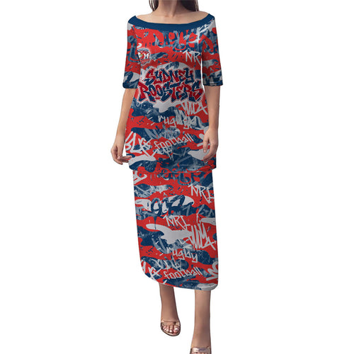 Sydney Roosters Rugby Family Matching Puletasi and Hawaiian Shirt Graffiti Typography Urban Camo Abstract Street Style