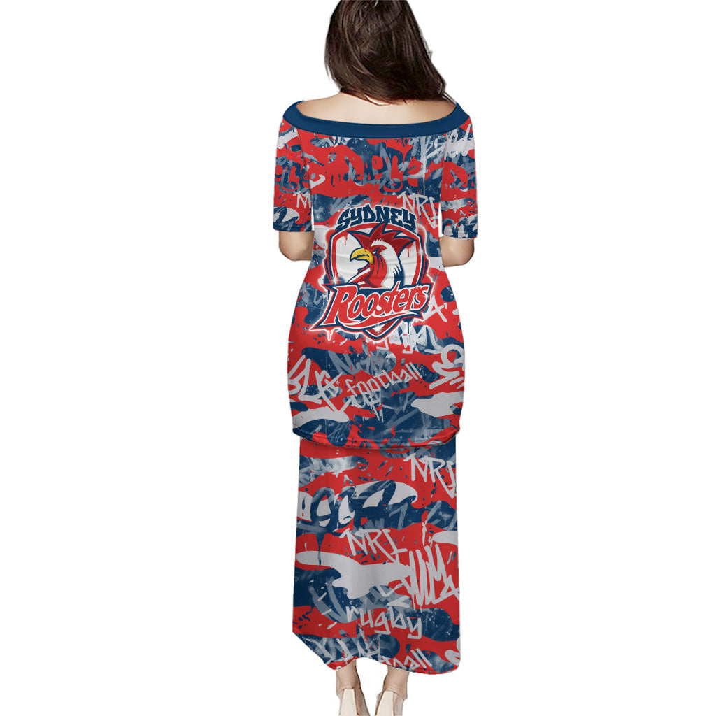 Sydney Roosters Rugby Family Matching Puletasi and Hawaiian Shirt Graffiti Typography Urban Camo Abstract Street Style
