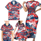 Sydney Roosters Rugby Family Matching Short Sleeve Bodycon Dress and Hawaiian Shirt Graffiti Typography Urban Camo Abstract Street Style