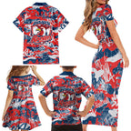 Sydney Roosters Rugby Family Matching Short Sleeve Bodycon Dress and Hawaiian Shirt Graffiti Typography Urban Camo Abstract Street Style