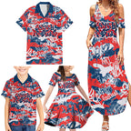 Sydney Roosters Rugby Family Matching Summer Maxi Dress and Hawaiian Shirt Graffiti Typography Urban Camo Abstract Street Style