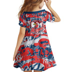 Sydney Roosters Rugby Family Matching Summer Maxi Dress and Hawaiian Shirt Graffiti Typography Urban Camo Abstract Street Style