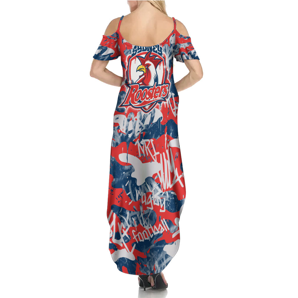 Sydney Roosters Rugby Family Matching Summer Maxi Dress and Hawaiian Shirt Graffiti Typography Urban Camo Abstract Street Style