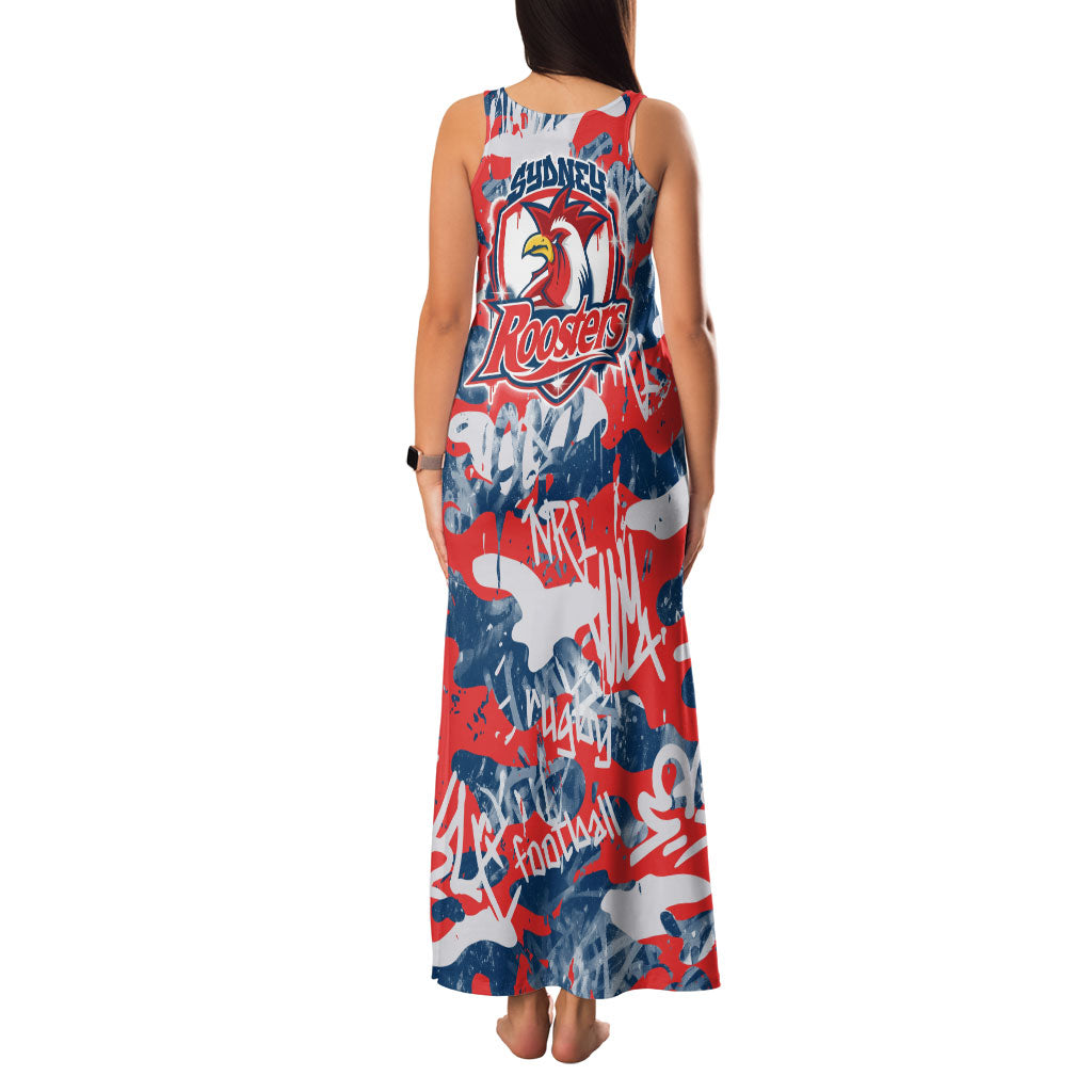 Sydney Roosters Rugby Family Matching Tank Maxi Dress and Hawaiian Shirt Graffiti Typography Urban Camo Abstract Street Style