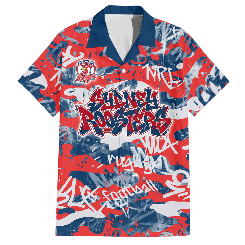 Sydney Roosters Rugby Hawaiian Shirt Graffiti Typography Urban Camo Abstract Street Style