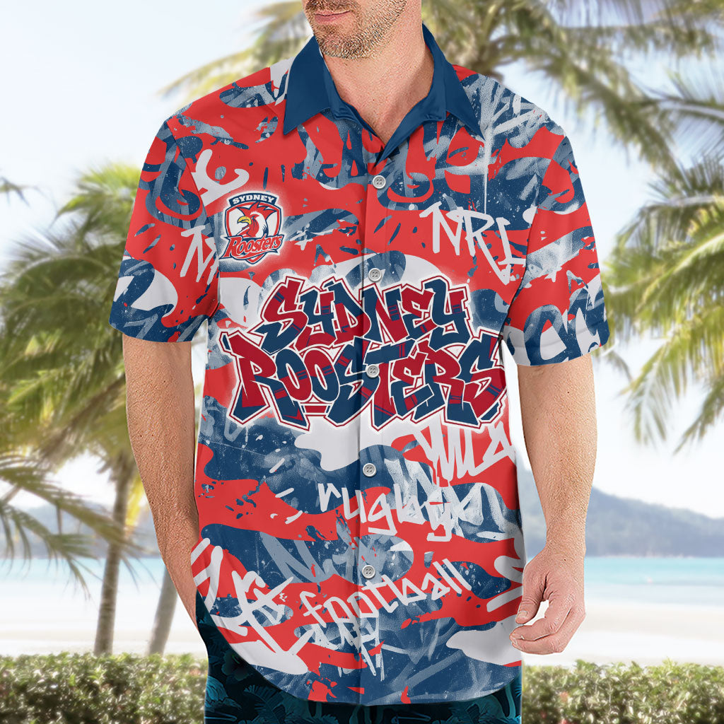 Sydney Roosters Rugby Hawaiian Shirt Graffiti Typography Urban Camo Abstract Street Style