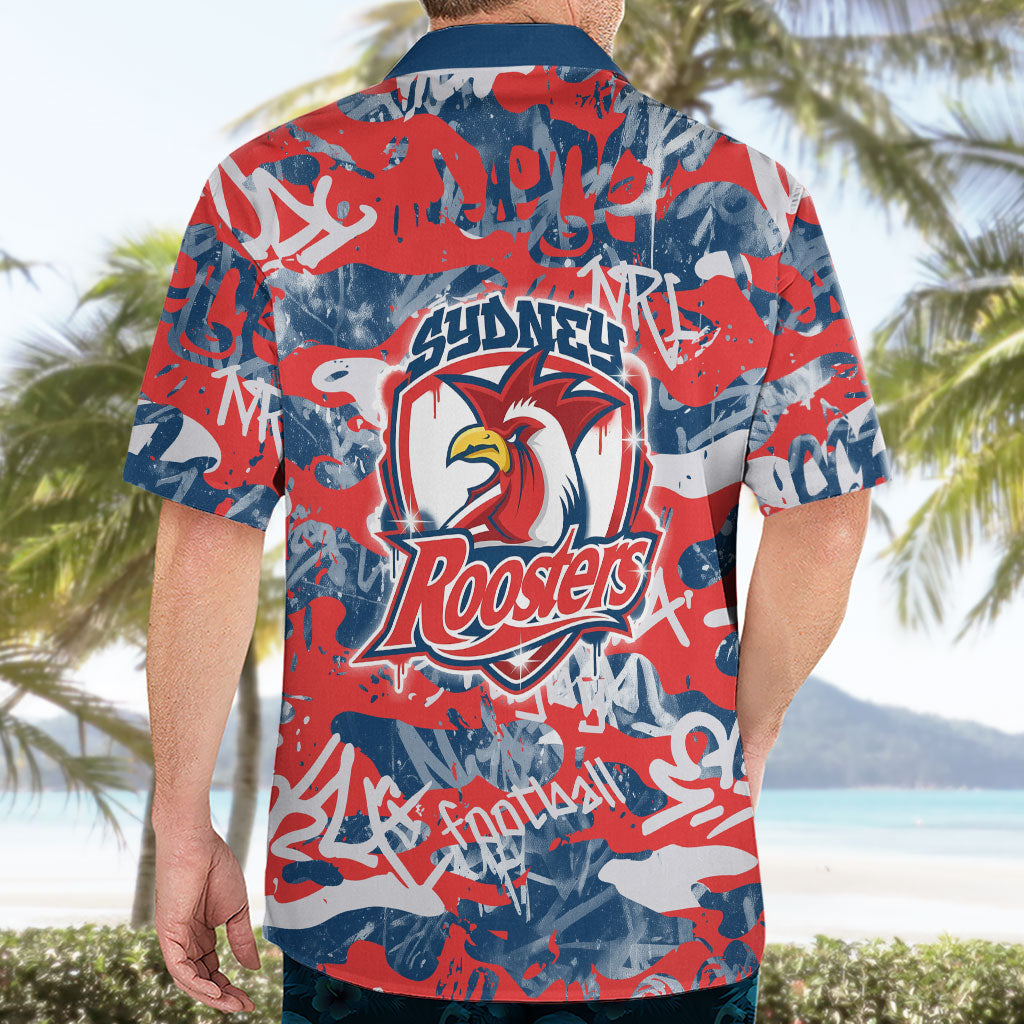 Sydney Roosters Rugby Hawaiian Shirt Graffiti Typography Urban Camo Abstract Street Style