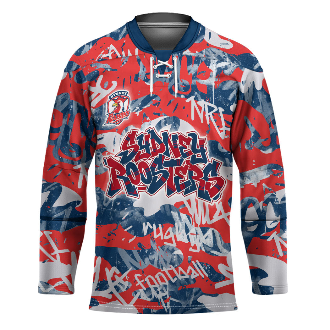 Sydney Roosters Rugby Hockey Jersey Graffiti Typography Urban Camo Abstract Street Style