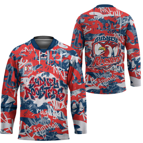 Sydney Roosters Rugby Hockey Jersey Graffiti Typography Urban Camo Abstract Street Style