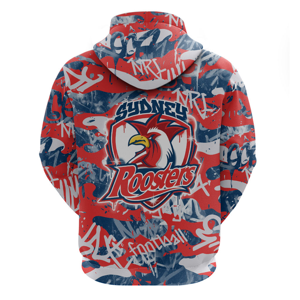 Sydney Roosters Rugby Hoodie Graffiti Typography Urban Camo Abstract Street Style