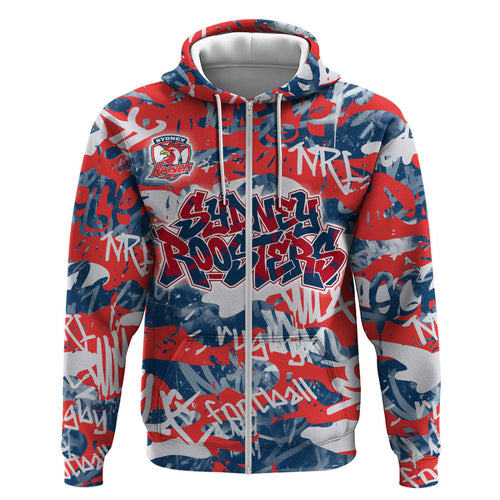 Sydney Roosters Rugby Hoodie Graffiti Typography Urban Camo Abstract Street Style