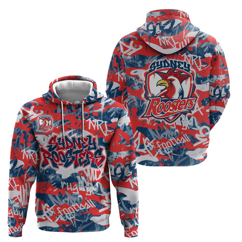 Sydney Roosters Rugby Hoodie Graffiti Typography Urban Camo Abstract Street Style
