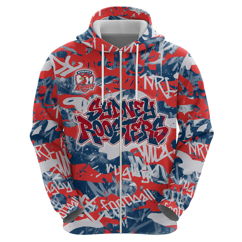 Sydney Roosters Rugby Hoodie Graffiti Typography Urban Camo Abstract Street Style