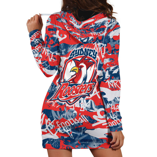 Sydney Roosters Rugby Hoodie Dress Graffiti Typography Urban Camo Abstract Street Style