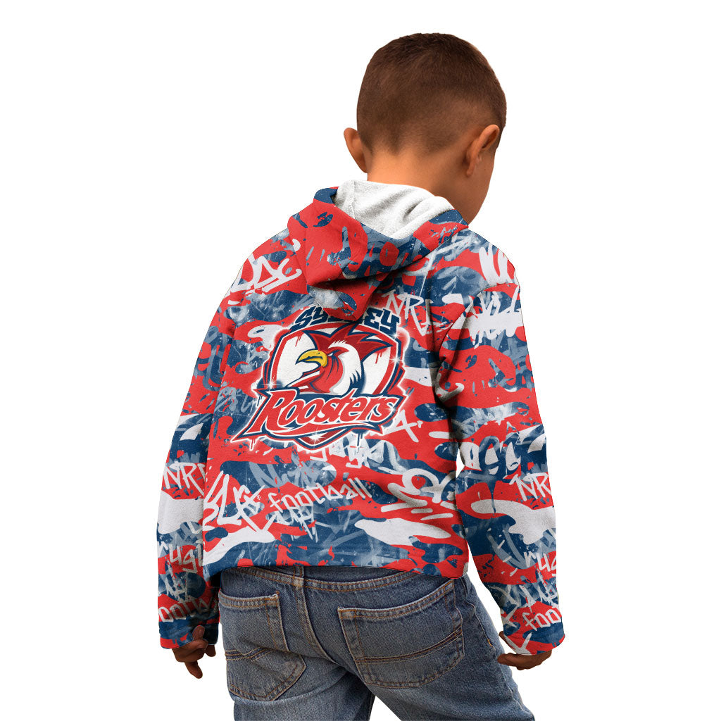 Sydney Roosters Rugby Kid Hoodie Graffiti Typography Urban Camo Abstract Street Style