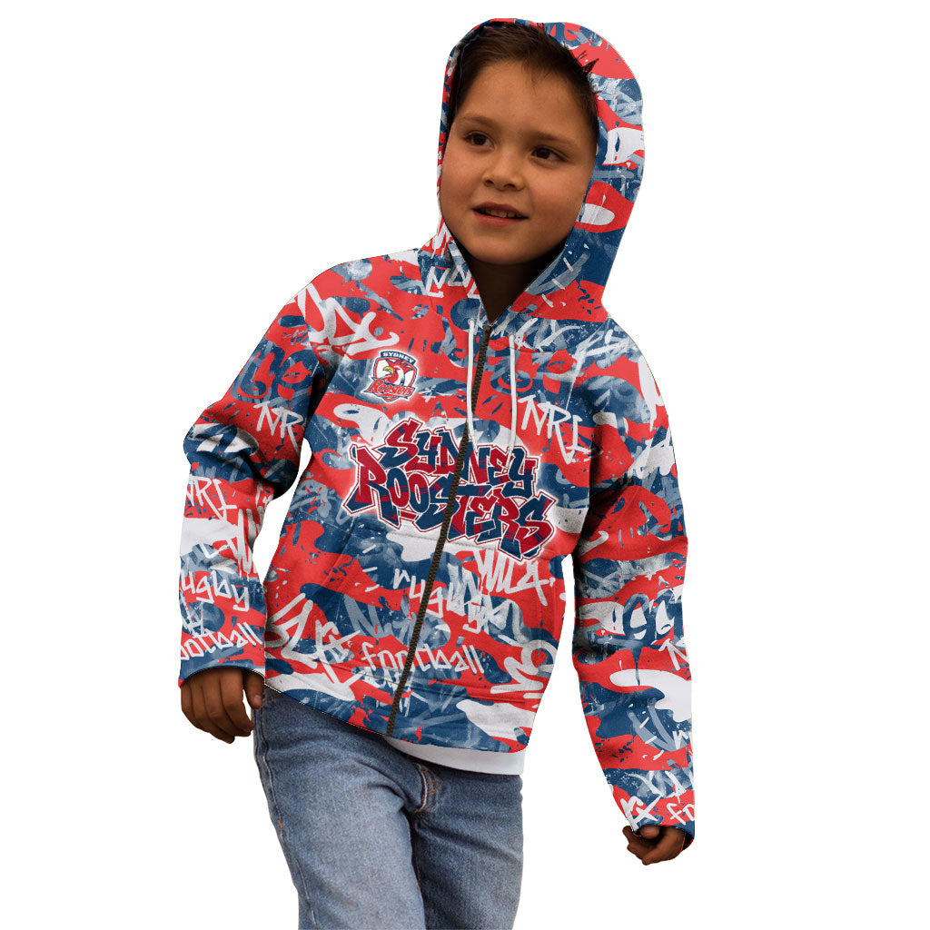 Sydney Roosters Rugby Kid Hoodie Graffiti Typography Urban Camo Abstract Street Style