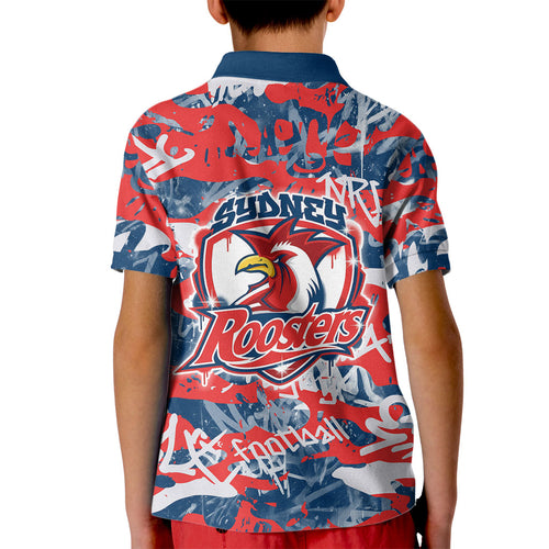 Sydney Roosters Rugby Kid Polo Shirt Graffiti Typography Urban Camo Abstract Street Style