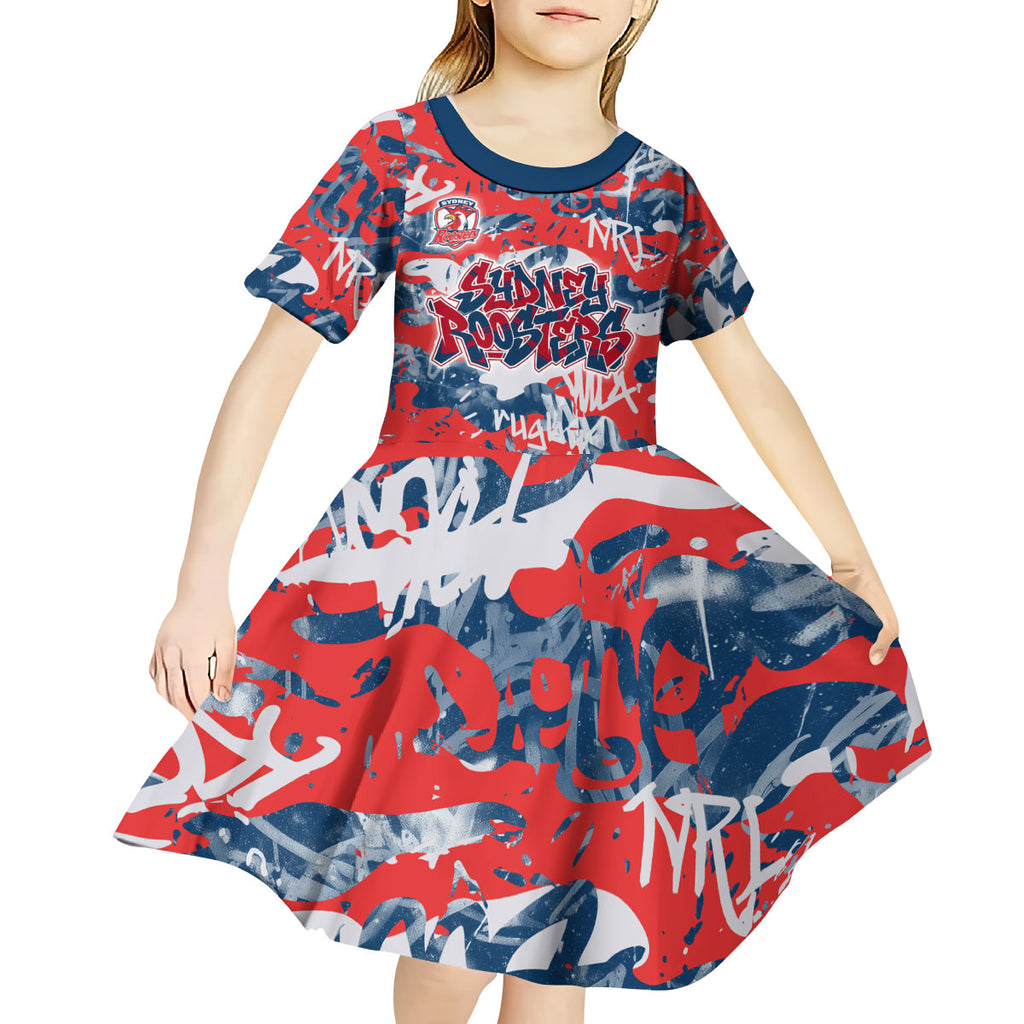 Sydney Roosters Rugby Kid Short Sleeve Dress Graffiti Typography Urban Camo Abstract Street Style