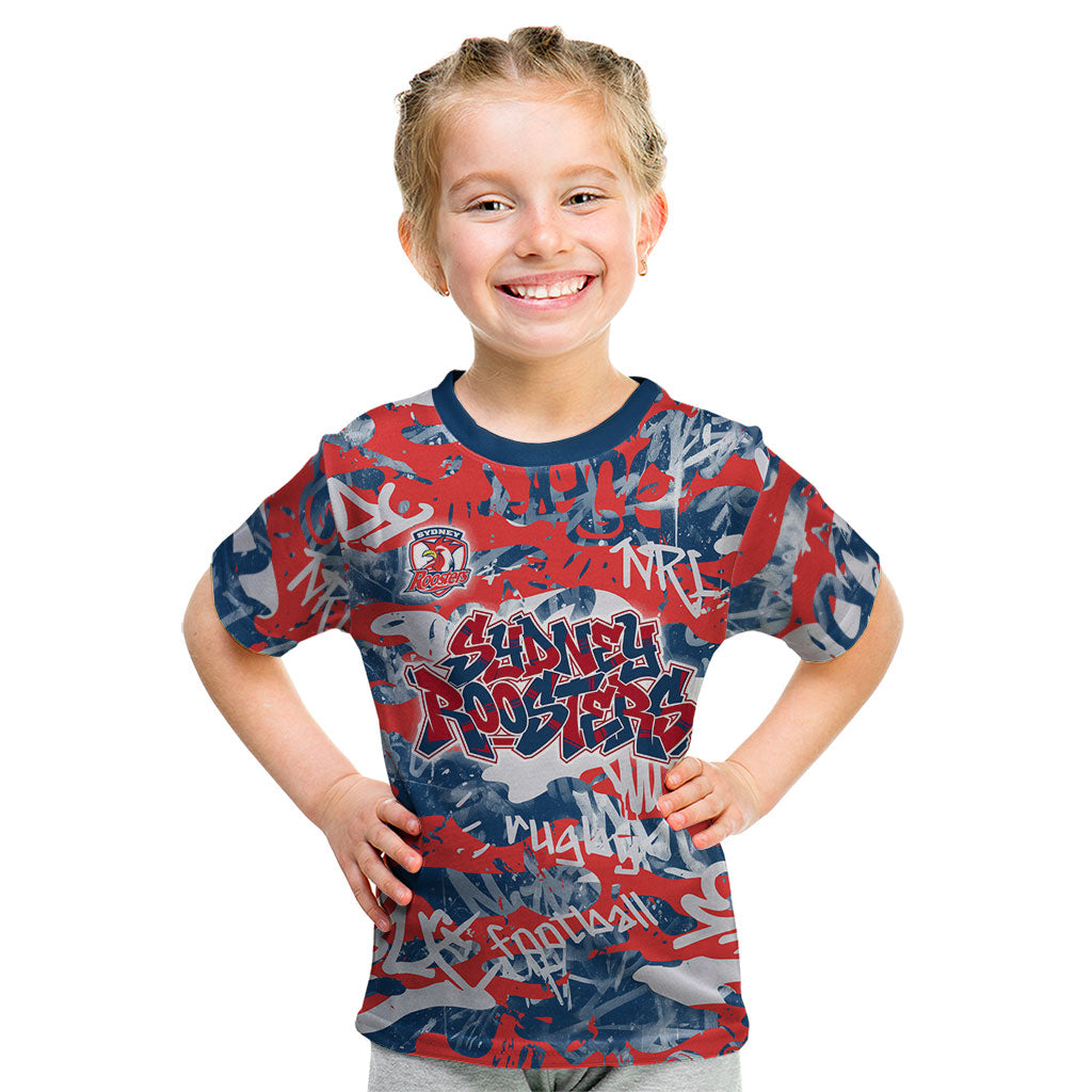 Sydney Roosters Rugby Kid T Shirt Graffiti Typography Urban Camo Abstract Street Style