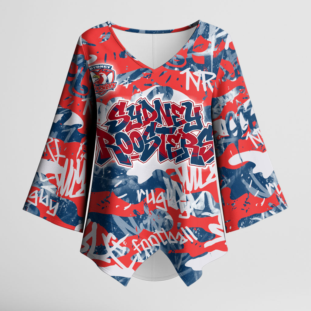 Sydney Roosters Rugby Kimono Sleeve Blouse Graffiti Typography Urban Camo Abstract Street Style