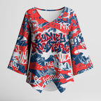 Sydney Roosters Rugby Kimono Sleeve Blouse Graffiti Typography Urban Camo Abstract Street Style