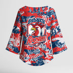 Sydney Roosters Rugby Kimono Sleeve Blouse Graffiti Typography Urban Camo Abstract Street Style
