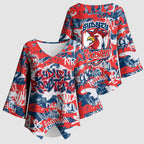 Sydney Roosters Rugby Kimono Sleeve Blouse Graffiti Typography Urban Camo Abstract Street Style