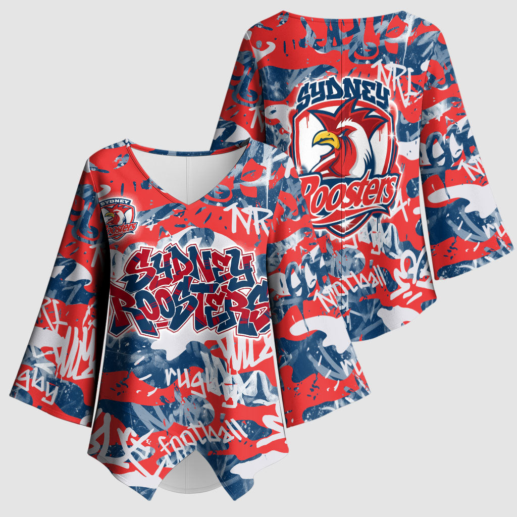 Sydney Roosters Rugby Kimono Sleeve Blouse Graffiti Typography Urban Camo Abstract Street Style