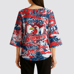 Sydney Roosters Rugby Kimono Sleeve Blouse Graffiti Typography Urban Camo Abstract Street Style