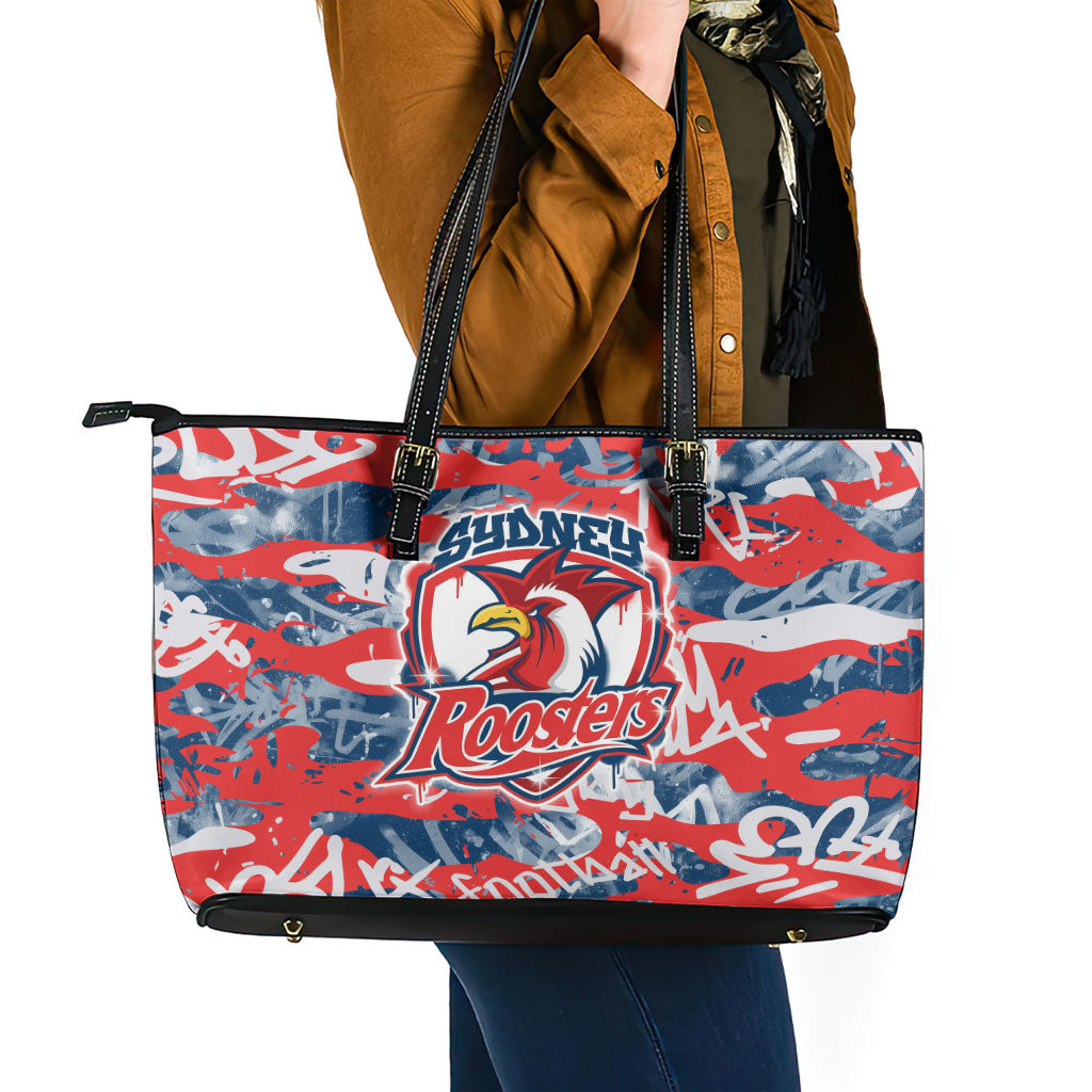 Sydney Roosters Rugby Leather Tote Bag Graffiti Typography Urban Camo Abstract Street Style