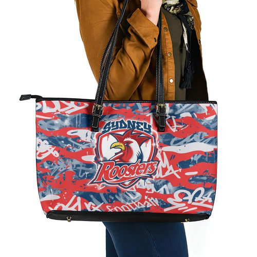 Sydney Roosters Rugby Leather Tote Bag Graffiti Typography Urban Camo Abstract Street Style