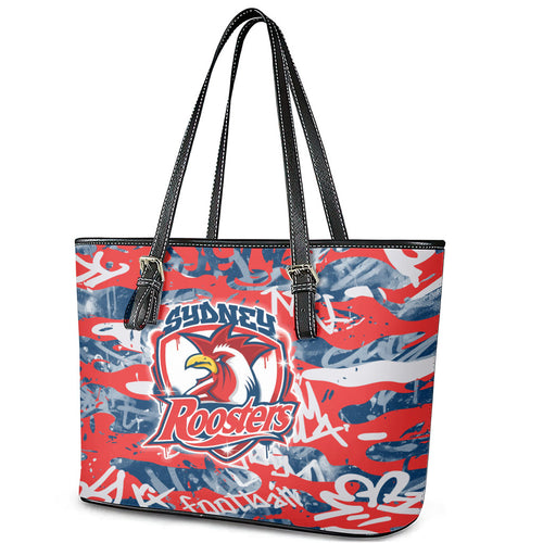 Sydney Roosters Rugby Leather Tote Bag Graffiti Typography Urban Camo Abstract Street Style