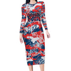 Sydney Roosters Rugby Long Sleeve Bodycon Dress Graffiti Typography Urban Camo Abstract Street Style