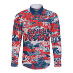 Sydney Roosters Rugby Long Sleeve Button Shirt Graffiti Typography Urban Camo Abstract Street Style