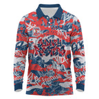 Sydney Roosters Rugby Long Sleeve Polo Shirt Graffiti Typography Urban Camo Abstract Street Style