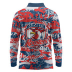 Sydney Roosters Rugby Long Sleeve Polo Shirt Graffiti Typography Urban Camo Abstract Street Style