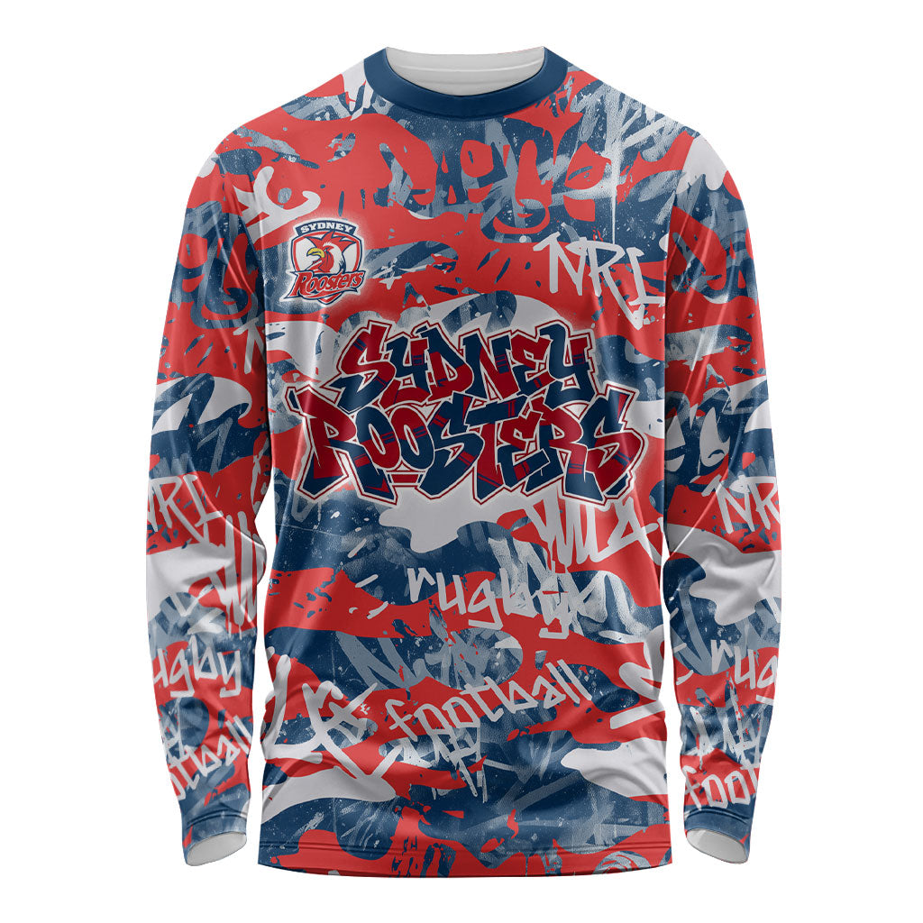 Sydney Roosters Rugby Long Sleeve Shirt Graffiti Typography Urban Camo Abstract Street Style
