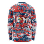Sydney Roosters Rugby Long Sleeve Shirt Graffiti Typography Urban Camo Abstract Street Style