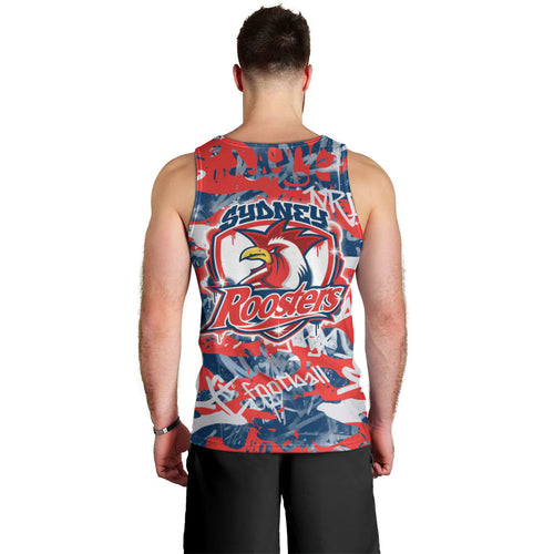 Sydney Roosters Rugby Men Tank Top Graffiti Typography Urban Camo Abstract Street Style