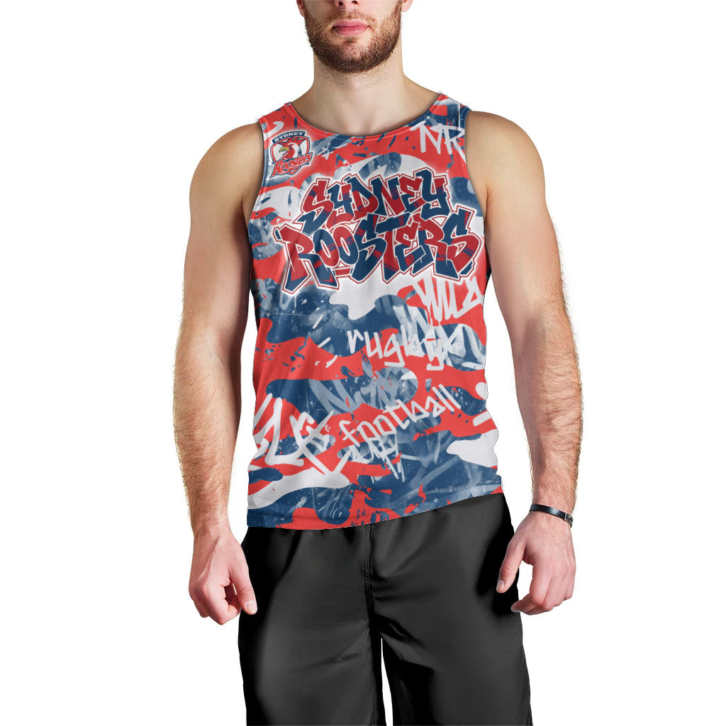 Sydney Roosters Rugby Men Tank Top Graffiti Typography Urban Camo Abstract Street Style