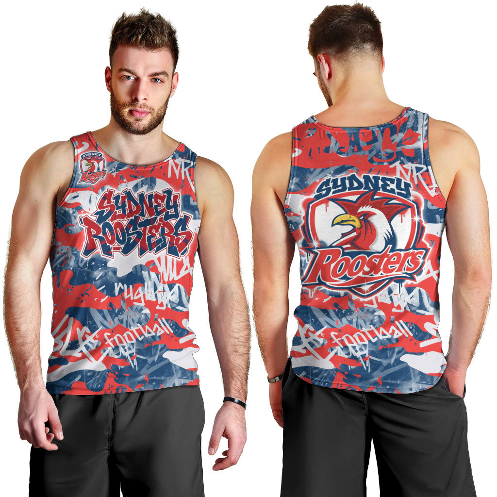 Sydney Roosters Rugby Men Tank Top Graffiti Typography Urban Camo Abstract Street Style
