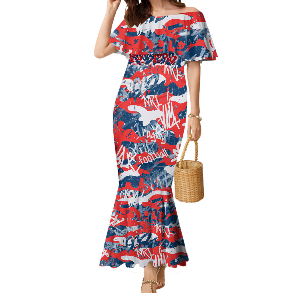 Sydney Roosters Rugby Mermaid Dress Graffiti Typography Urban Camo Abstract Street Style