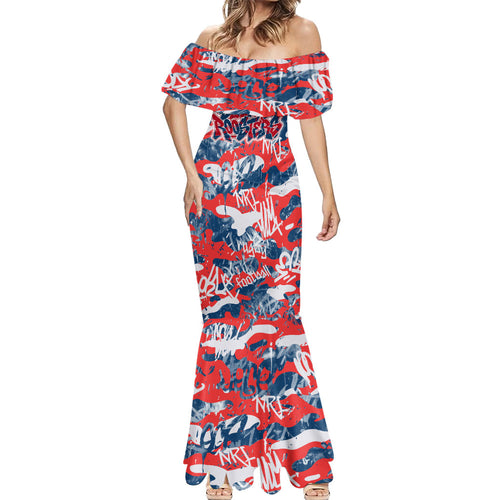 Sydney Roosters Rugby Mermaid Dress Graffiti Typography Urban Camo Abstract Street Style
